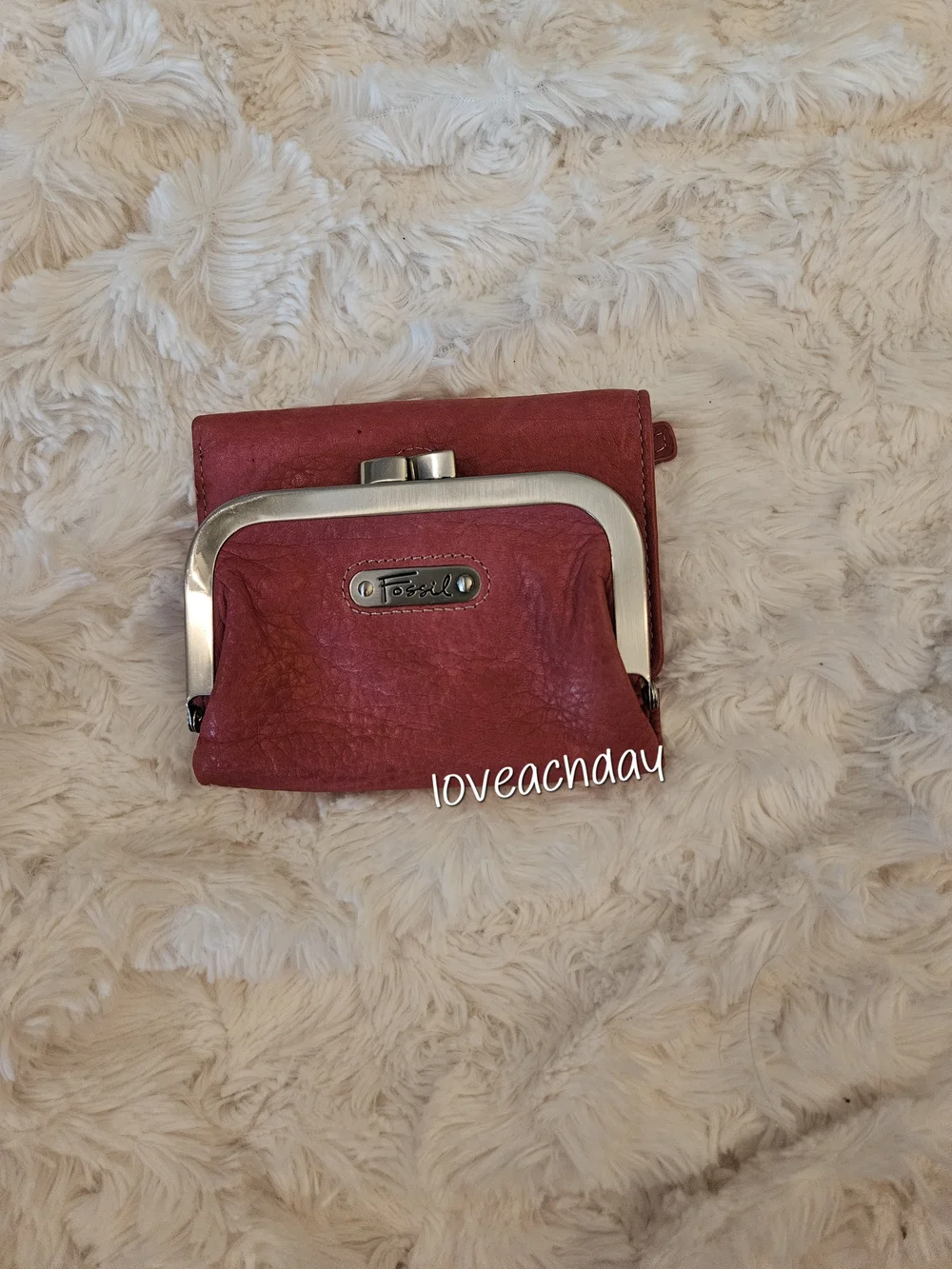 Fossil✨️Pink Leather Kiss-Lock Wallet